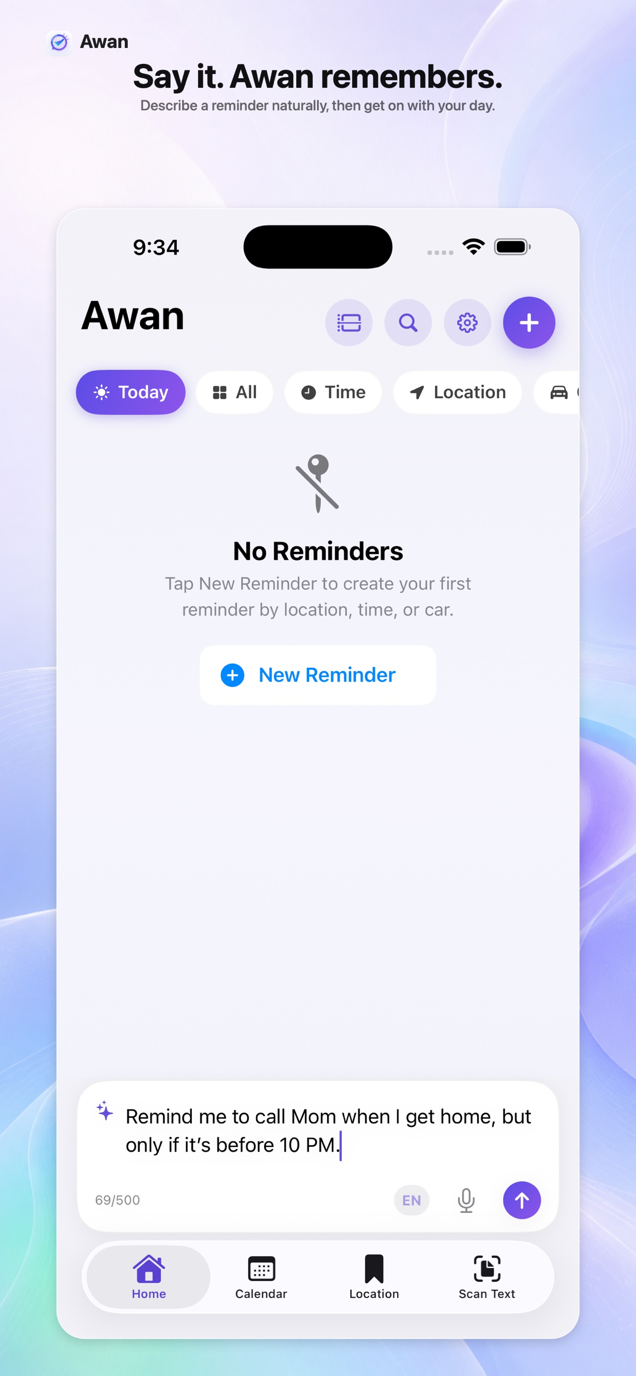Awan app screen 1